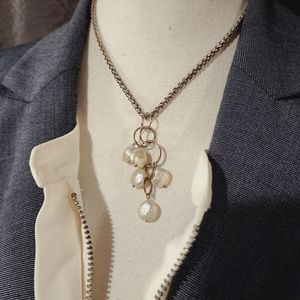 Vintage Monet Button Pearl Necklace 18"